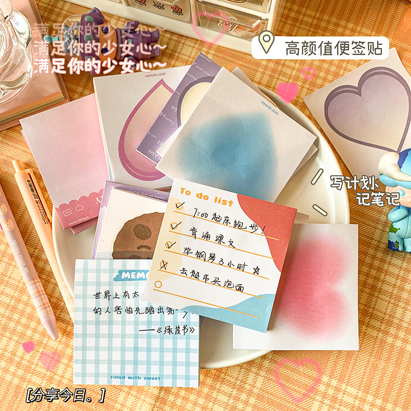 魔卡爱心卡通风景图案便签本学生手账留言纸随手撕便利贴Magic Card Cute Cartoon Scenery Pattern Sticky Note Pad, Student Planner, Note Paper, Tear-Off Sticky Notes