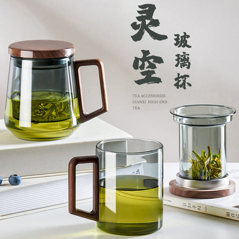商务办公便携带盖带把带茶隔玻璃杯 男士茶水分离泡茶杯 Business-Style Portable Glass Tea Cup with Lid, Handle, and Tea Strainer—Men's Tea Cup with Separate Tea and Water Compartments