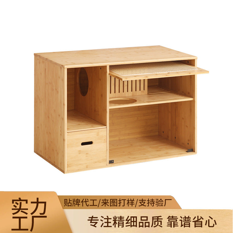 定制竹藤猫砂柜猫厕所通风隔臭猫厕储物一体隐藏猫砂盆宠物柜打样Bespoke bamboo and rattan cat litter cupboard, cat toilet with ventilation and odour control, all-in-one cat toilet and storage unit, concealed litter tray, pet cupboard – prototype production