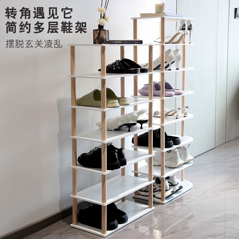 鞋架家用门口室内简易小窄鞋架子立式多层省空间收纳宿舍鞋柜Shoe rack for home use; simple, narrow, indoor shoe rack for the hallway; upright, multi-tiered, space-saving storage; dormitory shoe cupboard