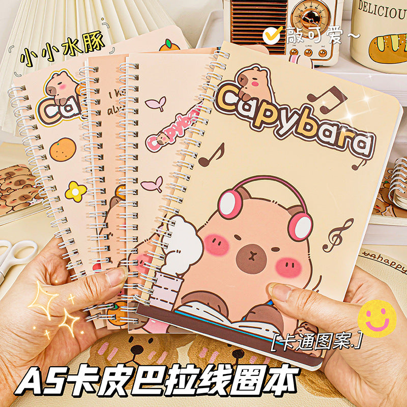 卡皮巴拉线圈本A5记事本加厚笔记本子防水横线本高颜值日记本 Capybara Spiral-Bound A5 Notebook, Thick-Paged, Waterproof, Lined, Stylish Diary