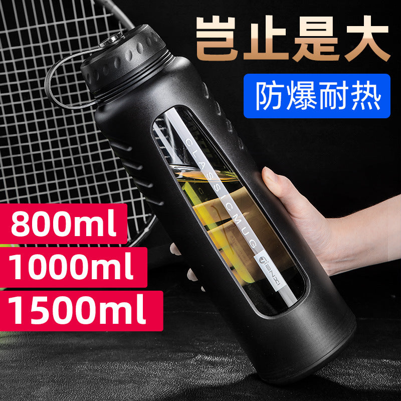 天喜大号玻璃杯超大容量1000ml水杯双层隔热防摔男女便携泡茶杯子Tianxi Large Glass Cup—Extra-Large Capacity 1000ml Water Cup, Double-Layer Insulated, Shatter-Resistant, Portable Tea Cup for Men and Women