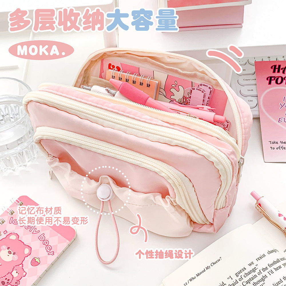 MOKA大容量笔袋简约风实用抽绳设计笔袋分隔中小学生笔盒MOKA Large-Capacity Pencil Case: Minimalist Style with Practical Drawstring Design and Compartments for Elementary and Middle School Students