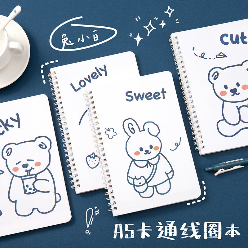 卡通线圈本学生日记本记事本 A5创意侧翻线圈笔记本方格手帐Cartoon Spiral-Bound Student Diary & Notebook: A5 Creative Side-Flip Spiral Notebook with Grid Pages