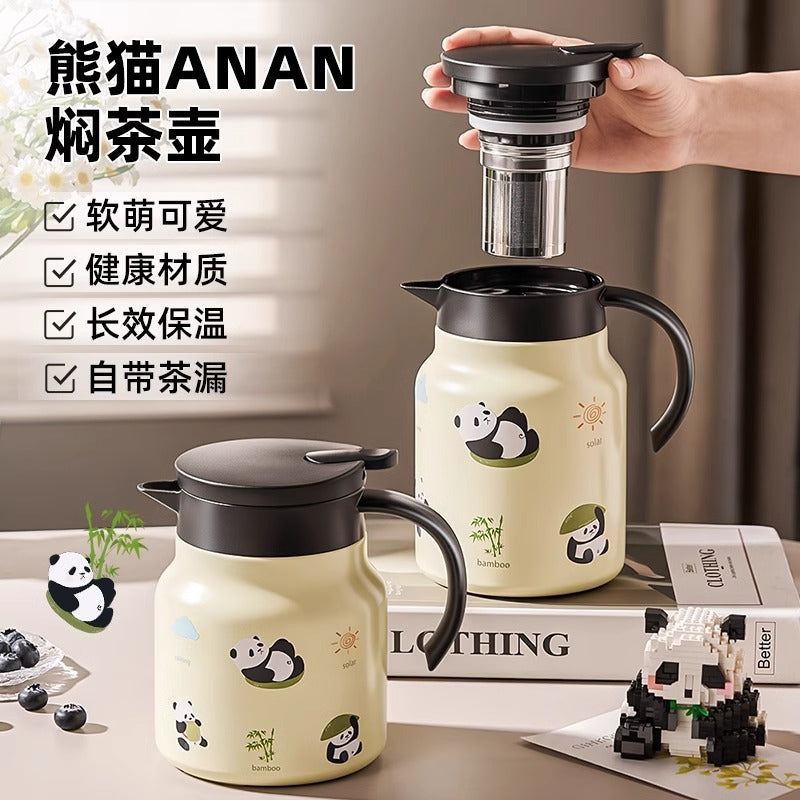 可爱卡通熊猫家用大容量保温泡茶壶 一键按压出水茶水分离焖茶壶Cute Cartoon Panda Large-Capacity Insulated Teapot for Home Use—One-Button Press to Pour, Tea-Water Separation, Steeping Teapot