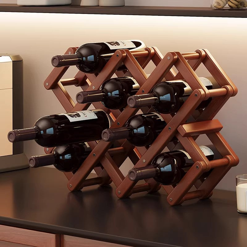 桌面简易红酒架楠竹置物架免安装格子葡萄酒架摆件酒柜红酒展示架Simple Desktop Wine Rack, Nanmu Bamboo Shelving Unit, No Assembly Required, Grid-Style Wine Rack, Decorative Item, Wine Cabinet, Red Wine Display Stand