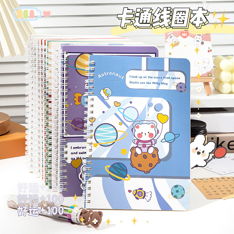 魔卡A5线圈本线圈横线本卡通学生文具记事本笔记本商务礼品活页 Magic Card A5 Spiral Notebook, Horizontal-Line Spiral Notebook, Cartoon-Themed Student Stationery, Notepad, Notebook, Business Gift, Loose-Leaf
