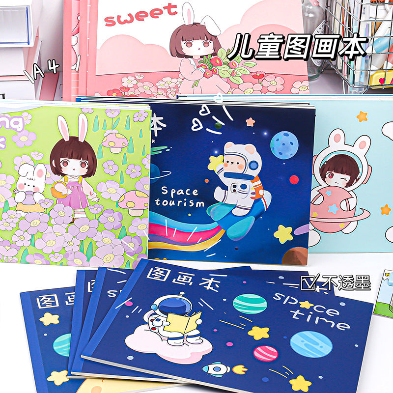 MOKA卡通男女孩无线胶装动漫图画本儿童涂鸦手绘本子学生绘画本MOKA Cartoon Boys' and Girls' Wireless Perfect-Bound Anime Sketchbook, Children's Doodle Book, Hand-Drawn Sketchbook, Student Drawing Book