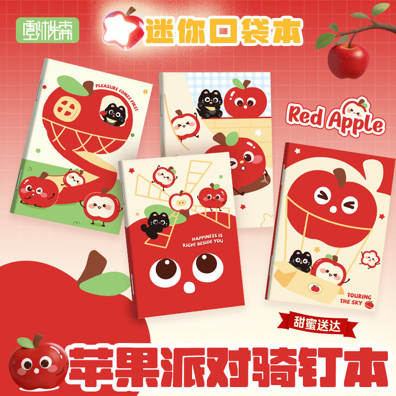 ins卡通苹果100k骑钉本学生可爱记事本手账文具笔记本小本手帐Cartoon Apple 100k Ring-Bound Student's Cute Notebook, Planner, Stationery, Small Notebook, Planner