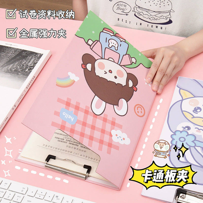 卡通恐龙办公资料学生写字垫板试卷板夹A4桌面收纳文件夹板文具Cartoon Dinosaur Office Supplies: Student Writing Pad, Test Paper Holder, A4 Desktop Organizer, File Folder, Stationery