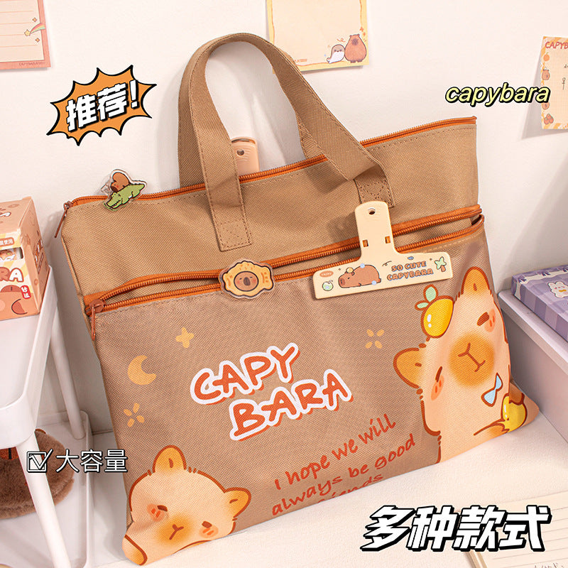MOKA卡皮巴拉横版补习袋防水帆布耐用文件袋公文袋书本试卷袋MOKA Capybara Horizontal Tutor Bag—Waterproof Canvas, Durable Document Bag, Briefcase, Book and Test Paper Bag
