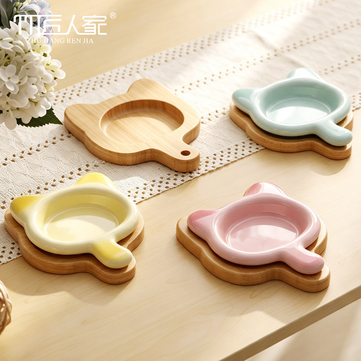 楠竹猫耳碗架多巴胺手柄猫碗高颜值护颈防打翻猫咪食盆幼猫饮水碗Nan Zhu Cat Ear Bowl Stand with Dopamine Handle – Stylish Cat Bowl with Neck Protection and Anti-Tip Design for Kittens and Kitten Water Bowls
