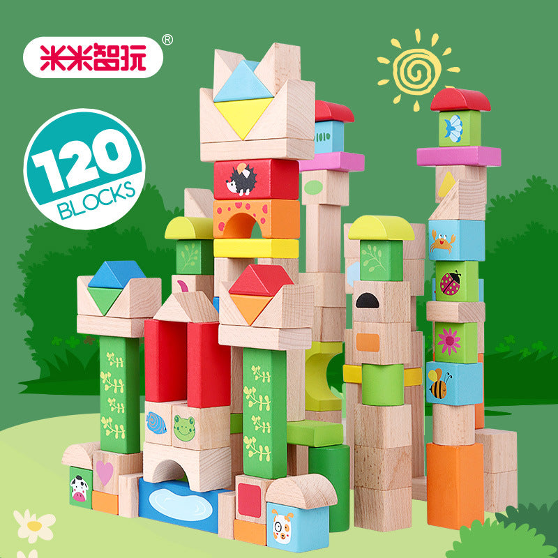 森林主题动物积木制玩具益智12月-3岁男女孩宝宝儿童桶装大积木Forest-themed Animal Building Blocks – Educational Toy for Babies and Toddlers Aged 12 Months to 3 Years (Boys and Girls) – Large Building Blocks in a Bucket