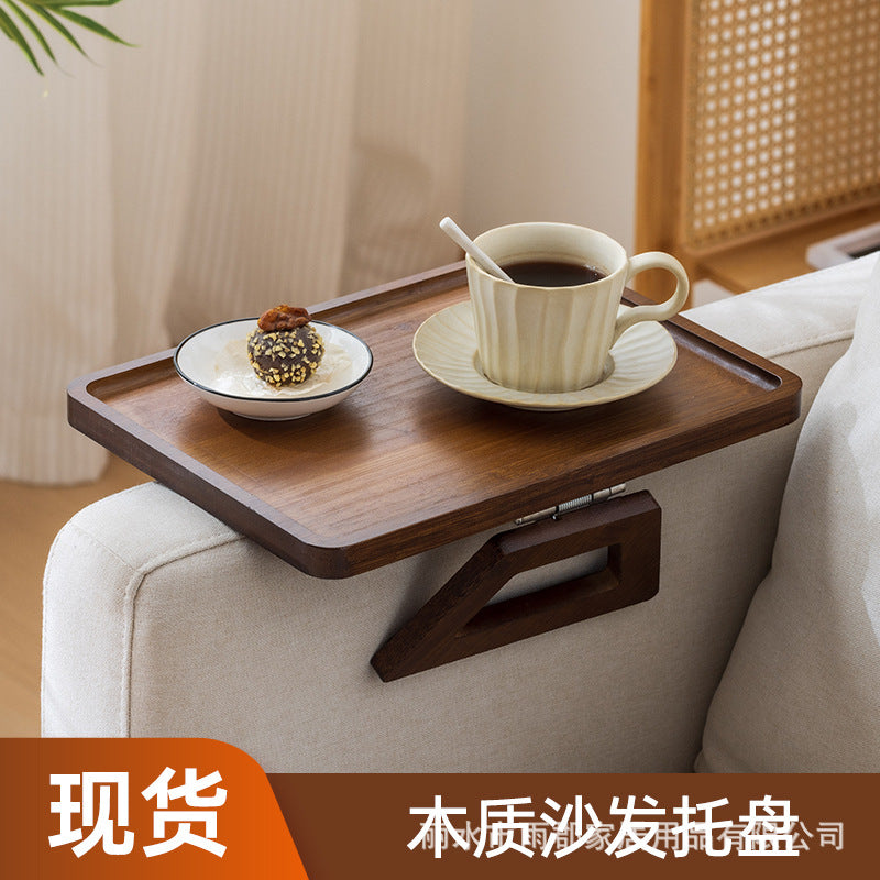 新中式竹制折叠托盘防滑茶盘沙发扶手桌方形夹茶水盘省空间芝士盘New Chinese-style bamboo folding tray, non-slip tea tray, sofa armrest table, square tea and water tray, space-saving cheese board