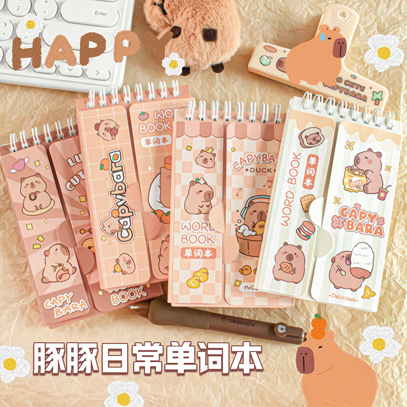 MOKA魔卡新品卡皮巴拉系列豚豚日常单词线圈活页迷你随身便携本MOKA Magic Card New Capybara Series: “Piggy's Daily Life” Vocabulary Spiral-Bound Mini Portable Notebook