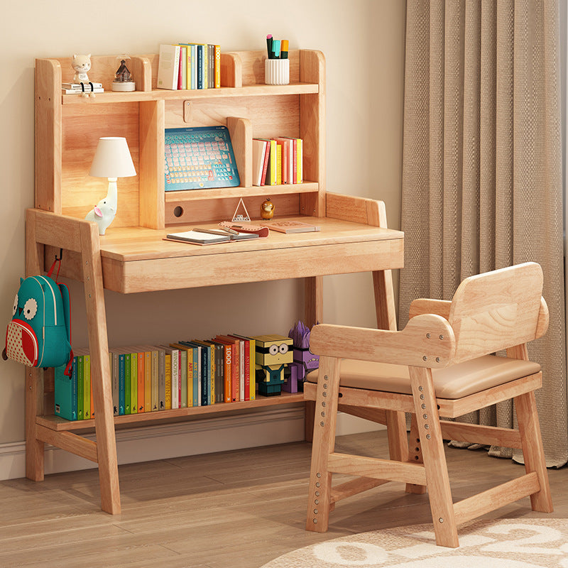 儿童学习桌实木书桌小学生学习桌简约卧室男女孩家用写字桌椅套装Children’s Study Desk, Solid Wood Desk, Primary School Pupil’s Desk, Minimalist Bedroom Desk and Chair Set for Boys and Girls, Home Use