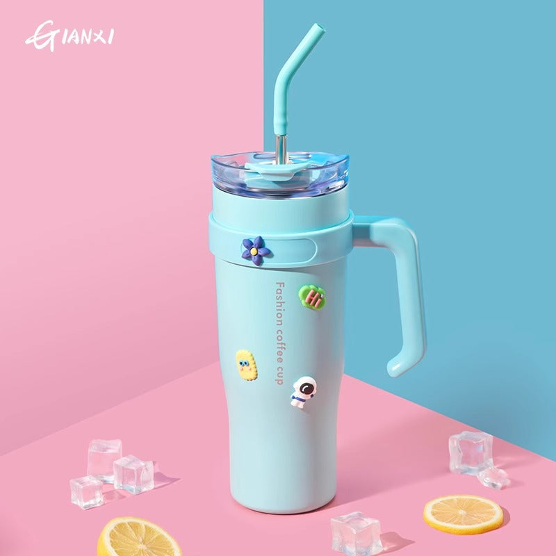 巨无霸保温杯大容量冰霸杯304不锈钢水杯女男生吸管杯子Giant Insulated Cup, Large-Capacity Ice-Keeping Cup, 304 Stainless Steel Water Bottle for Men and Women, Straw Cup