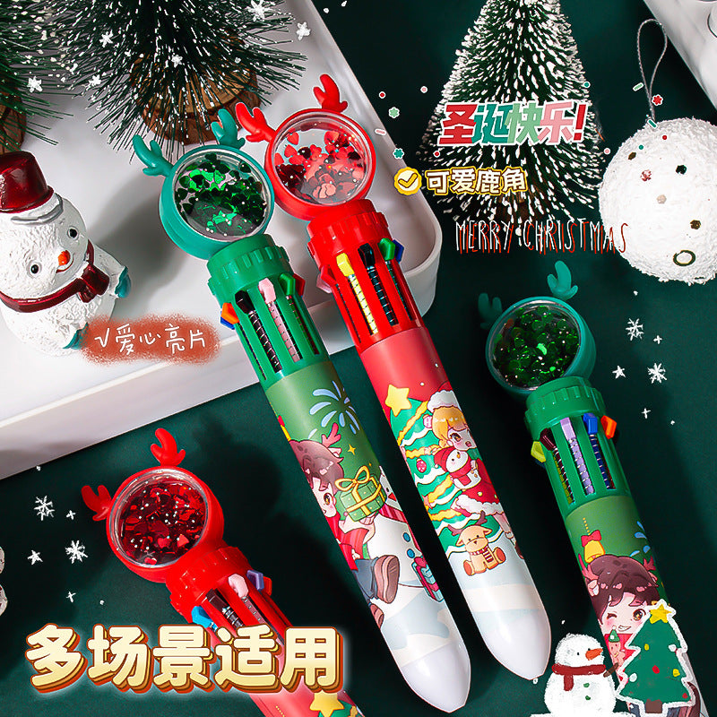 圣诞节儿童小礼物新款圆珠笔学生奖励礼品学生文具按动笔十色笔New Christmas Gifts for Kids: Ballpoint Pens, Student Rewards, Student Stationery, Push-Button Pens, 10-Color Pens