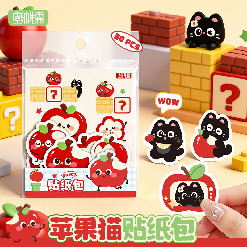 苹果猫贴纸包手帐素材可爱卡通贴纸ins风幼儿园奖励贴纸文具 Planner Decorations, Cute Cartoon Stickers, Preschool Reward Stickers, Stationery