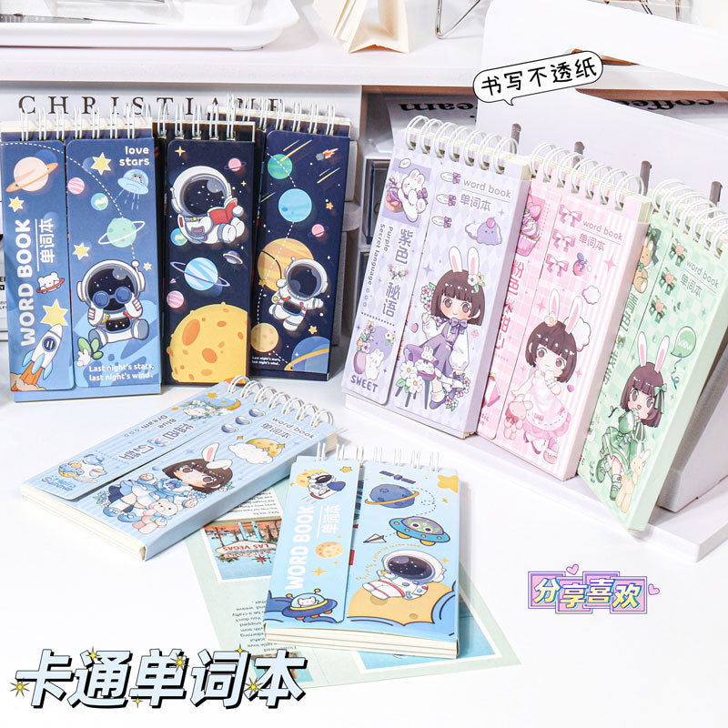 MOKA卡通女孩宇航员便捷携带本口袋可爱风线圈本学生用上翻单词本 MOKA Cartoon Girl Astronaut Portable Pocket-Sized Cute Spiral-Bound Notebook for Students—Flip-Top Vocabulary Notebook