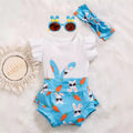 复活节女宝宝飞袖哈衣+短裤+头花多件套 Easter Baby Girl Set: Ruffled Romper + Shorts + Hair Clip