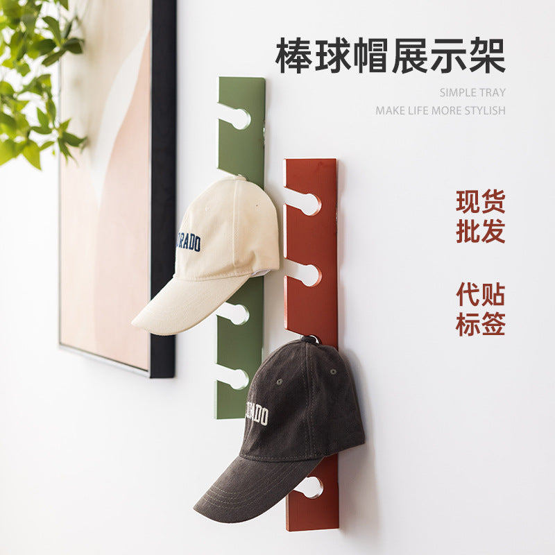 现货木质壁挂式棒球帽展示架实木收纳架家用垂直衣帽架玄关陈列架In-stock wooden wall-mounted baseball cap display rack, solid wood storage rack, home vertical coat rack, hallway display rack