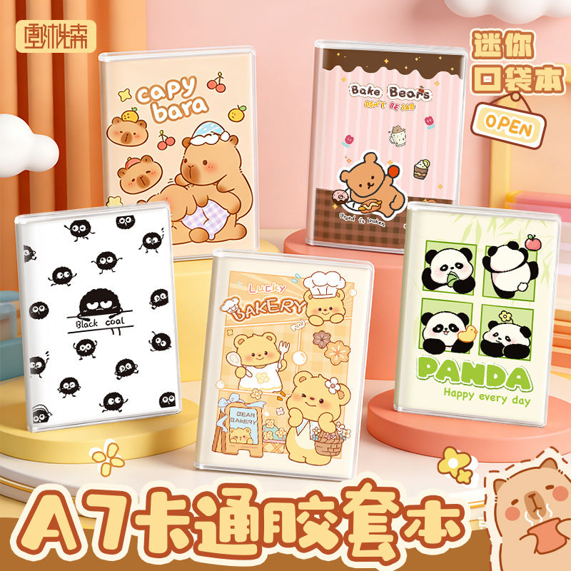卡皮巴拉熊猫可爱A7胶套本迷你口袋本便携记事本少女心高颜值本子Capybara Panda Cute A7 Rubber-Covered Notebook, Mini Pocket Notebook, Portable Notepad, Girly and Stylish Notebook