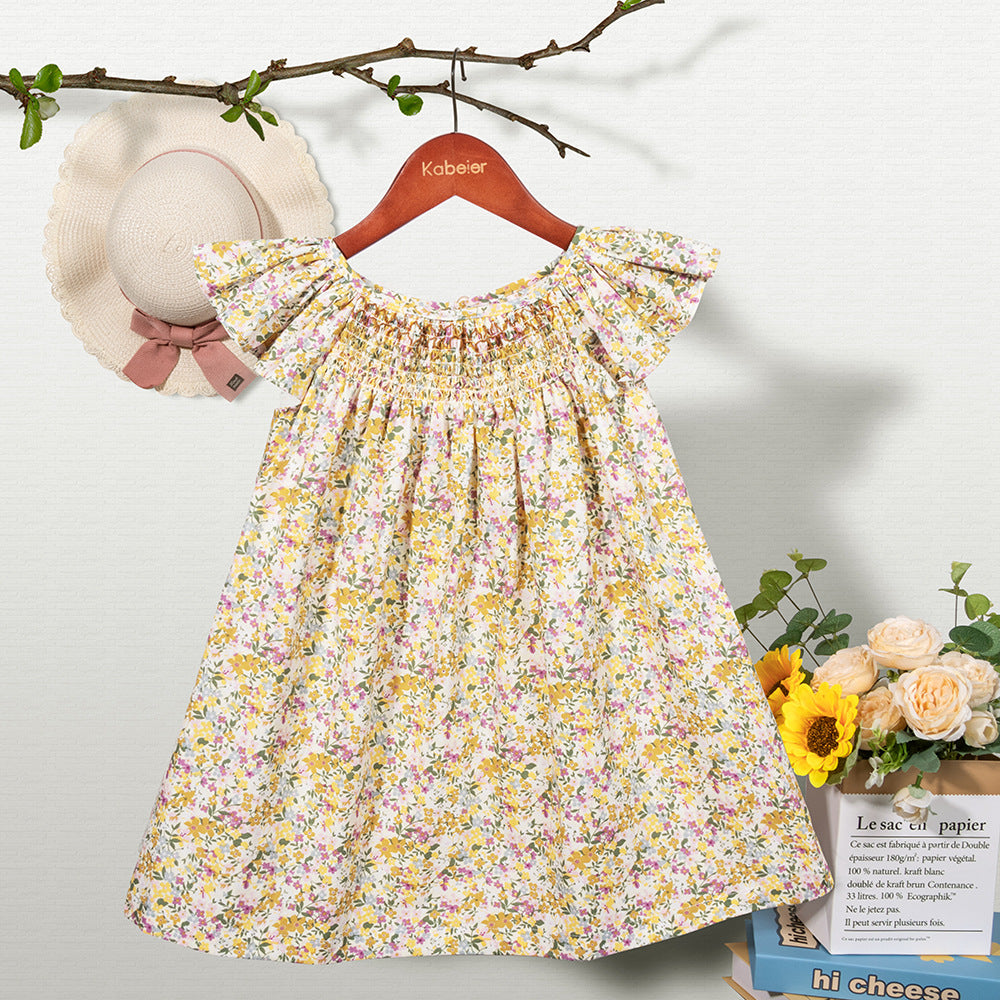 Smocking dress夏季女童碎花打缆连衣裙 Smocking Dress: Summer Floral Smocking Dress for Girls