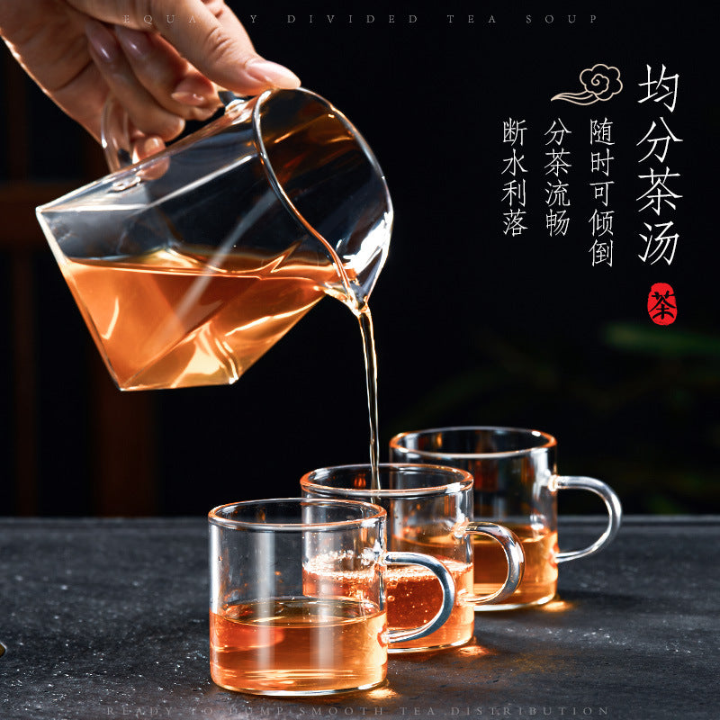 天喜公道杯加厚耐热玻璃公杯高档茶具套装四方茶壶一体茶漏分茶器 Gongdao Cup Thickened Heat-Resistant Glass Tea Set—High-End Tea Set with Square Teapot, Built-in Tea Strainer, and Tea Divider