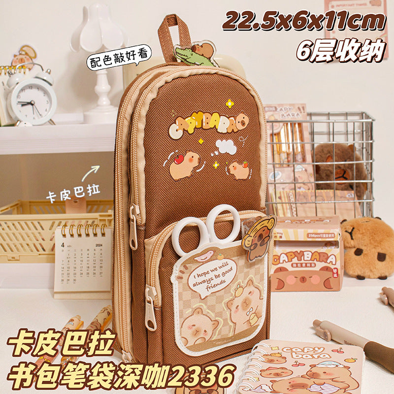 MOKA卡皮巴拉书包笔袋大容量手提笔袋可爱卡通书包多层卡通铅笔袋MOKA Capybara Backpack Pencil Case - Large-Capacity Handheld Pencil Case, Cute Cartoon Backpack, Multi-Compartment Cartoon Pencil Case
