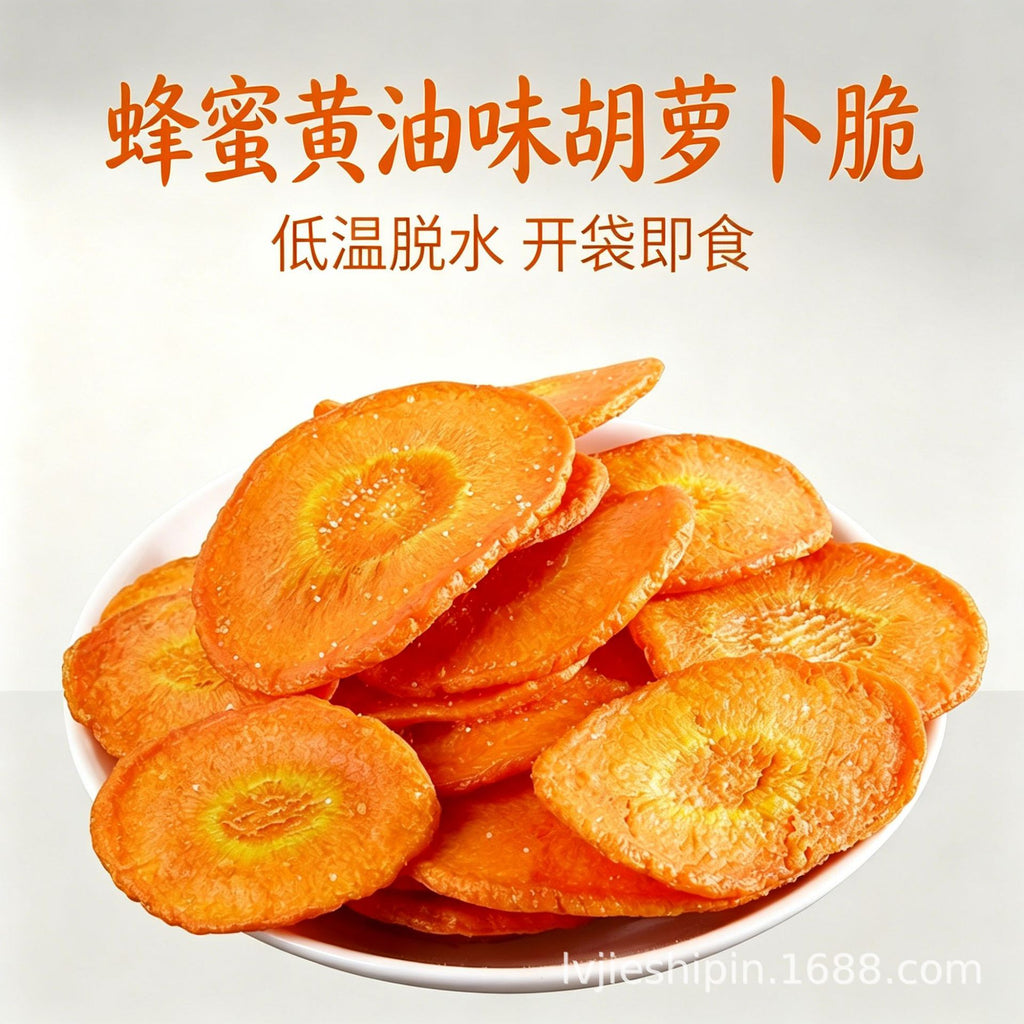 即食蜂蜜黄油味胡萝卜脆脱水蔬菜干果蔬脆多口味可选芥末味青萝卜Ready-to-eat honey and butter-flavoured carrot crisps; dehydrated vegetables and dried fruit crisps in a variety of flavours; including mustard-flavoured green radish