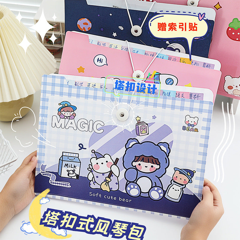 MOKA卡通风琴包学生大容量多层文件夹试卷资料办公分类收纳文件袋MOKA Cartoon-Style Accordion Bag: Large-Capacity, Multi-Compartment Student Folder for Organizing Exams, Materials, and Office Documents
