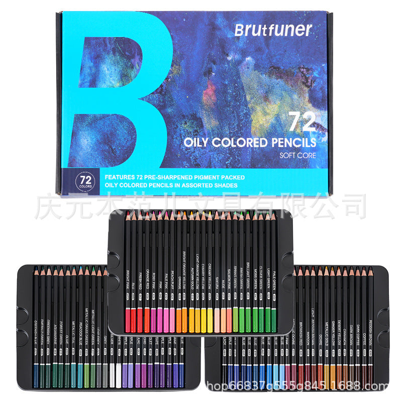 跨境新品BRUTFUNER72色120色180色油性彩色铅笔粗芯涂鸦细腻手绘New cross-border product: BRUTFUNER 72-colour, 120-colour and 180-colour oil-based coloured pencils – thick leads for detailed doodling and hand-drawing