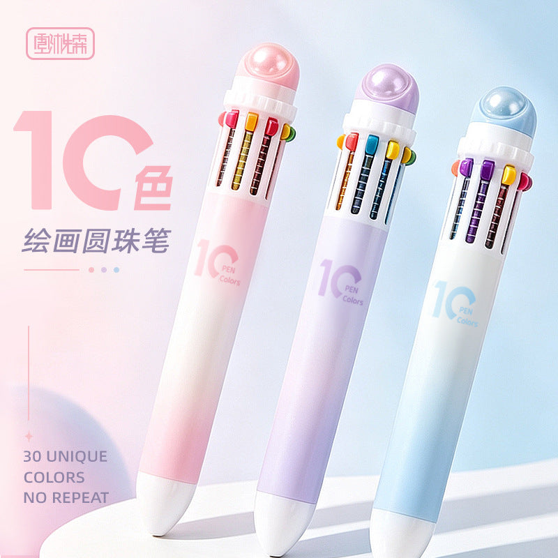 子弹头十色圆珠笔盒装中性笔学生多功能笔办公文具用品 Bullet-Tip 10-Color Ballpoint Pen Set: Gel Pens, Student Multifunction Pens, Office Stationery Supplies