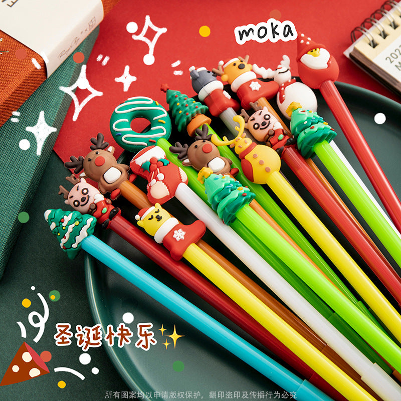MOKA圣诞笔卡通中性笔ins韩系黑笔学生可爱超萌高颜值刷题笔MOKA Christmas Pen: Cartoon-Gel Ink Pen—Cute, Adorable, and Stylish Study Pen for Students