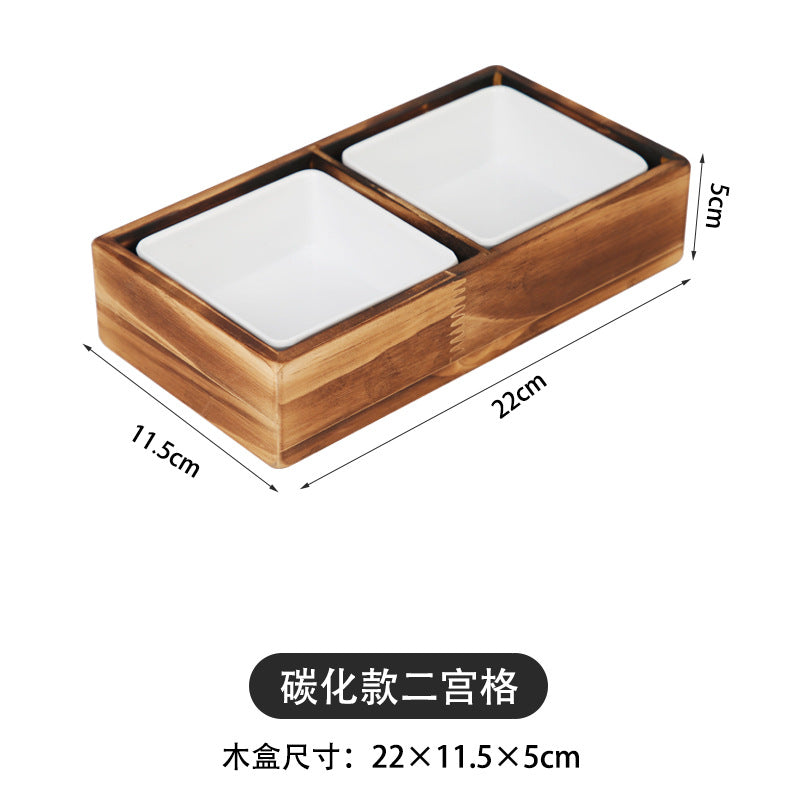 Solid Wood Nine-Square Platter, Divided Serving Tray, for Hot Pot Restaurants, Tableware, Snacks, Melamine Fruit Bowls and Vegetable Plates, for Home