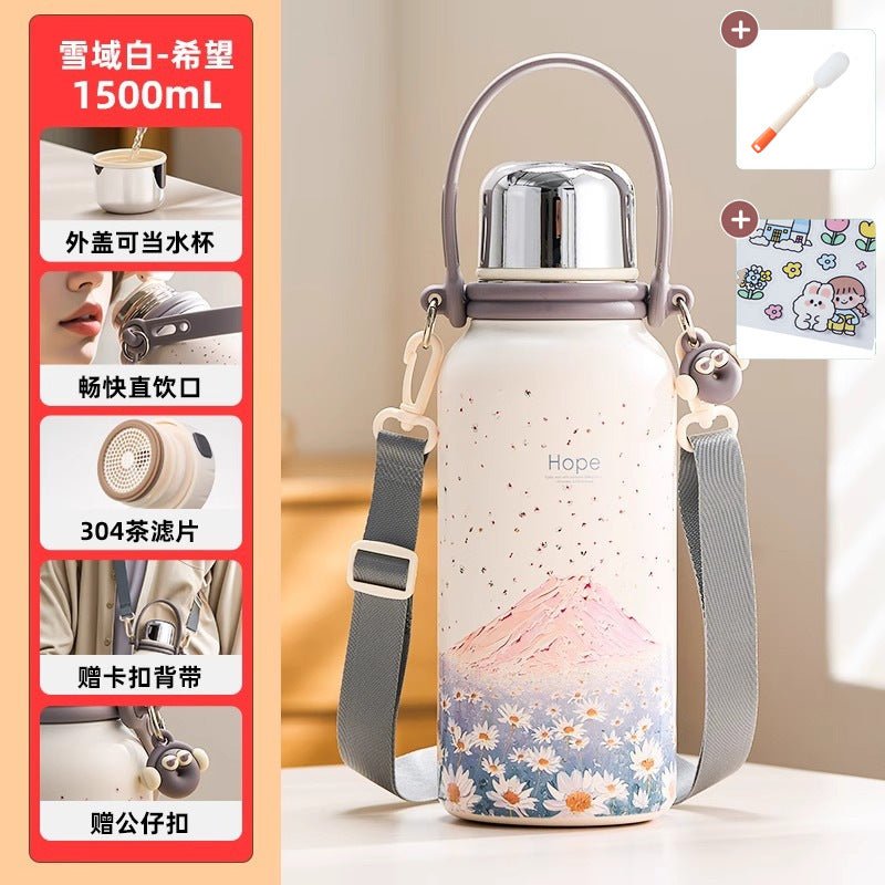 捷安玺保温杯大容量水杯女高颜值不锈钢茶杯子便携保温瓶Insulated Cup: Large-Capacity Water Bottle for Women—Stylish Stainless Steel Teacup and Portable Thermos
