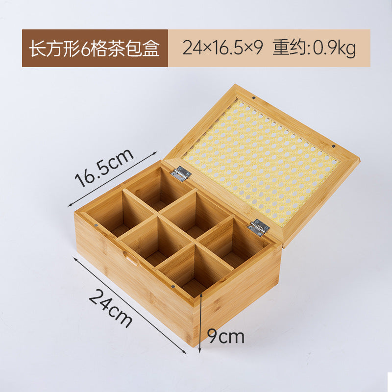 桌面防尘茶包收纳盒竹制文玩首饰置物盒药物分装盒子九宫格储物盒Desk-top dust-proof tea bag storage box; bamboo box for collectables and jewellery; medicine portioning box; 3x3 grid storage box