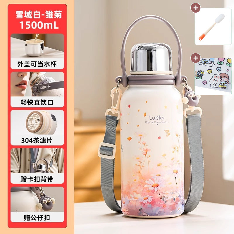 捷安玺保温杯大容量水杯女高颜值不锈钢茶杯子便携保温瓶Insulated Cup: Large-Capacity Water Bottle for Women—Stylish Stainless Steel Teacup and Portable Thermos