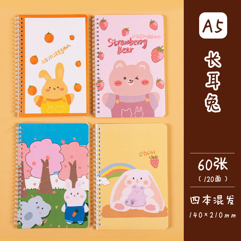 学生日记本A5记事本创意韩版侧翻线圈笔记本卡通线圈本手帐本Student Diary A5 Notebook Creative Korean-Style Side-Flip Spiral Notebook Cartoon Spiral Notebook Planner