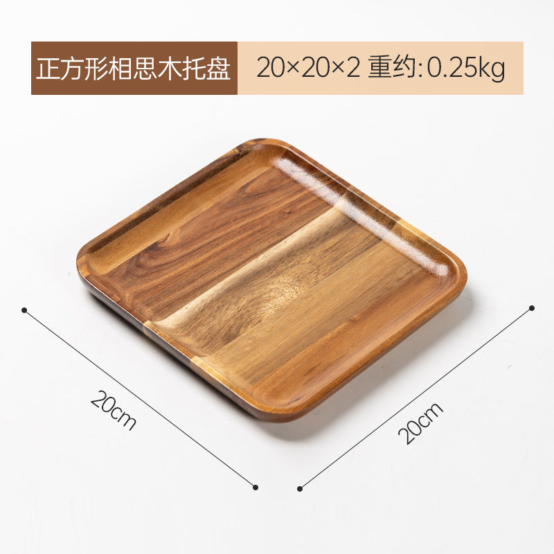 相思木托盘圆形木质披萨小托盘长方形家用茶托木盘子杯托蛋糕糖果Acacia wood tray, round wooden pizza tray, rectangular household tea tray, wooden plate, cup saucer, cake and sweet tray