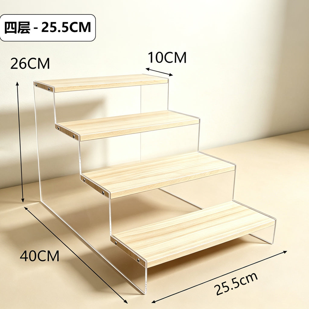 亚克力盲盒展示架阶梯手办公仔化妆品陈列收纳架加宽家居置物架Acrylic blind box display stand, tiered handheld figurine and cosmetics display and storage rack, extra-wide home storage rack