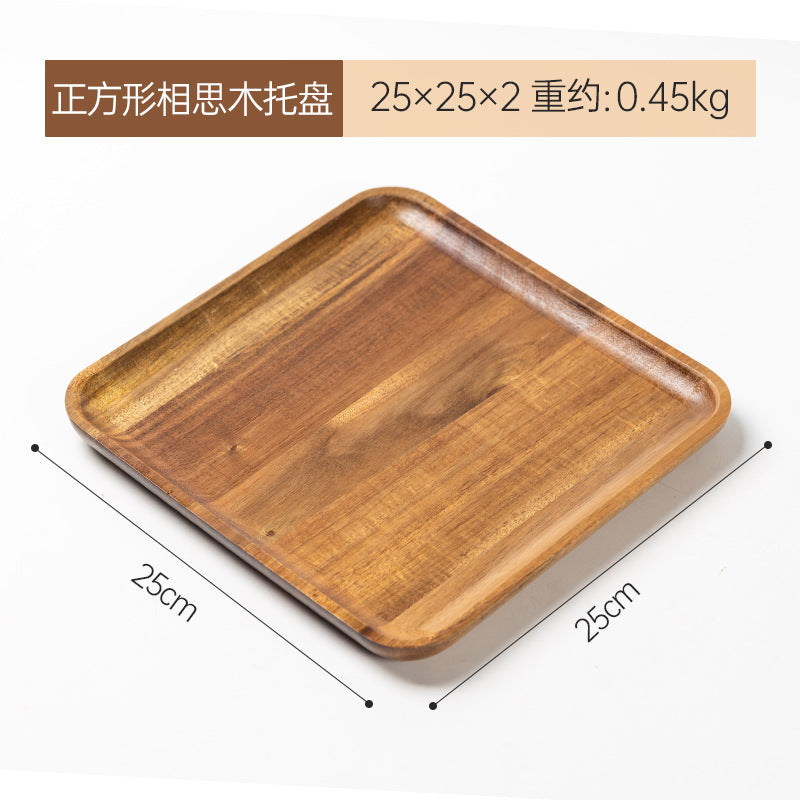 相思木托盘圆形木质披萨小托盘长方形家用茶托木盘子杯托蛋糕糖果Acacia wood tray, round wooden pizza tray, rectangular household tea tray, wooden plate, cup saucer, cake and sweet tray