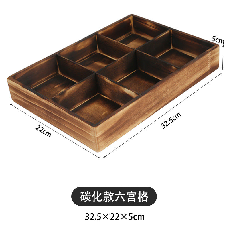 Solid Wood Nine-Square Platter, Divided Serving Tray, for Hot Pot Restaurants, Tableware, Snacks, Melamine Fruit Bowls and Vegetable Plates, for Home