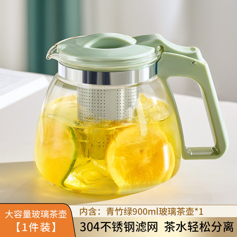 捷安玺家用办公耐热玻璃茶壶大容量冷水壶茶水分离304滤网泡茶壶GIANXI Large-Capacity Heat-Resistant Glass Teapot for Home and Office Use; Cold Water Jug with Tea-Water Separation and 304 Stainless Steel Filter; Tea Brewing Pot