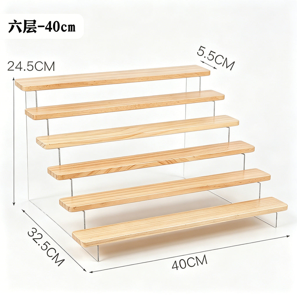 复古实木展示架亚克力透明阶梯架盲盒摆件手办桌面置物架陈列架Vintage solid wood display stand, transparent acrylic tiered stand, blind box figurines, collectables, desktop organiser, display rack