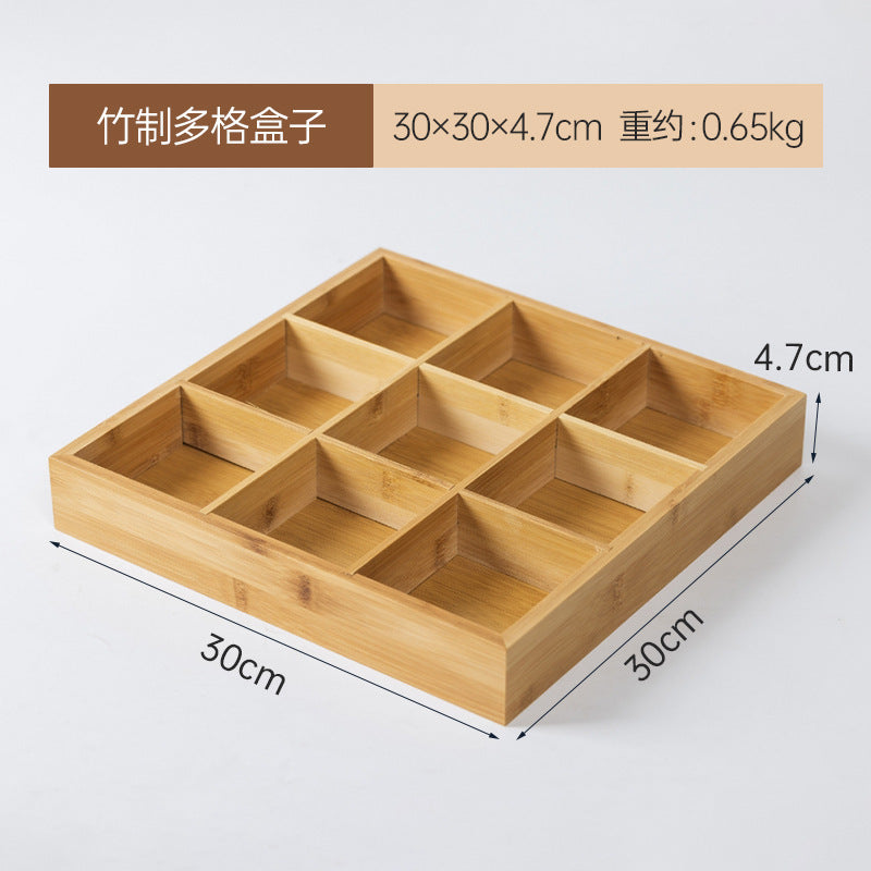 桌面防尘茶包收纳盒竹制文玩首饰置物盒药物分装盒子九宫格储物盒Desk-top dust-proof tea bag storage box; bamboo box for collectables and jewellery; medicine portioning box; 3x3 grid storage box