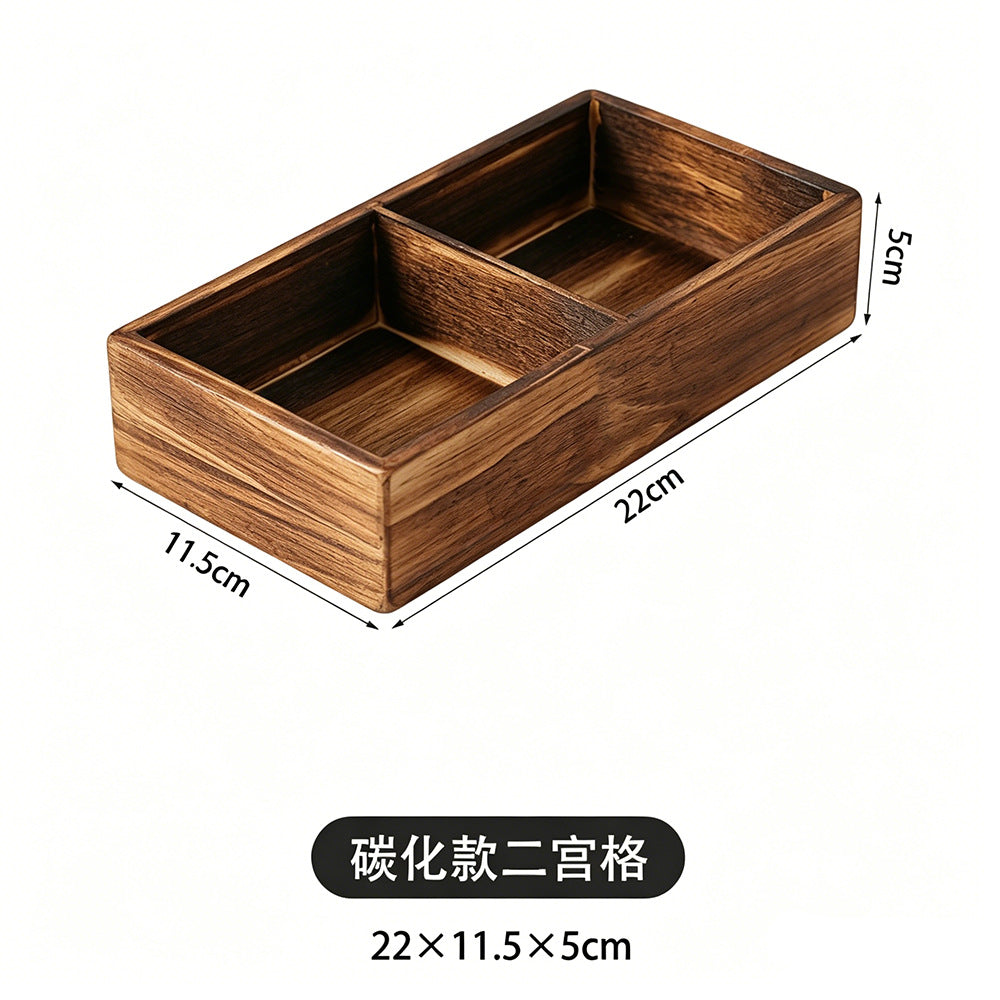 围炉煮茶分格托盘零食点心果盘水果盘中式四宫格木质九宫格干果盘Wooden four-compartment tray for boiling tea by the fire; snack tray; pastry tray; fruit platter; Chinese-style four-compartment wooden tray; nine-compartment wooden tray for dried fruit