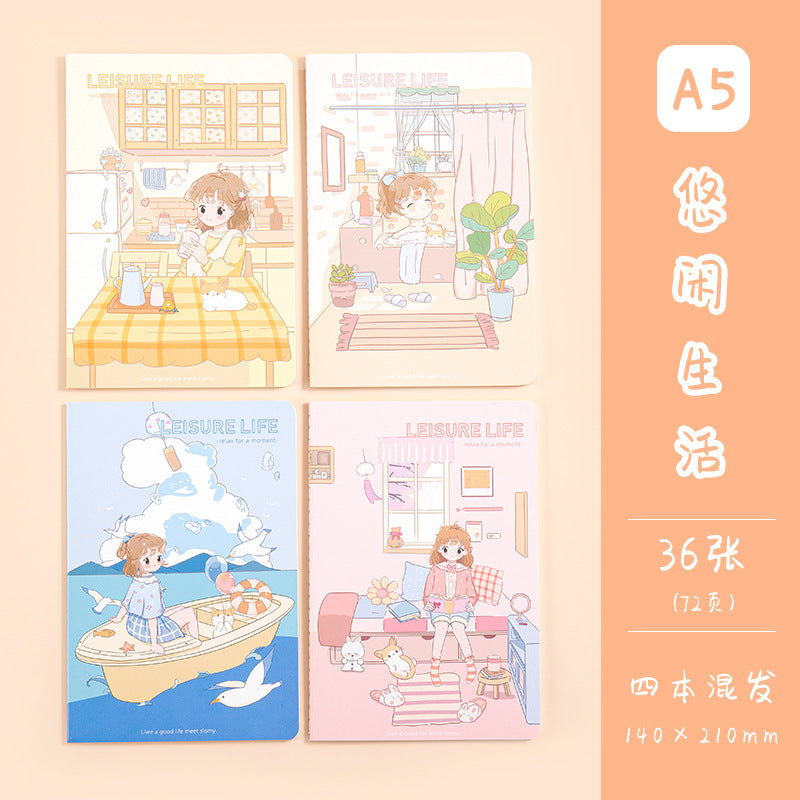 魔卡文化创意A5车线本可爱卡通图案笔记本学生学习文具手帐MoKa Cultural & Creative A5 Stitched Notebook with Cute Cartoon Designs—Student Study Stationery and Planner