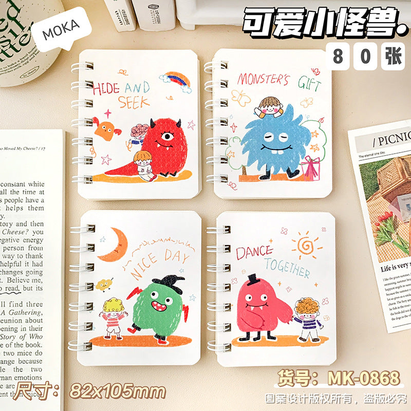 可爱卡通高颜值A7侧翻线圈本学生小本子迷你笔记本便携办公记事本 Cute, Cartoon-Style, High-Quality A7 Side-Folding Spiral Notebook—Student Notebook, Mini Notebook, Portable Office Notepad